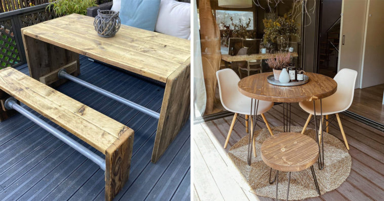 Tables de jardin en bois.