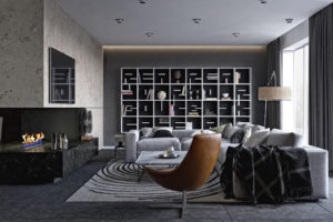 Ultra modern living room in gray color