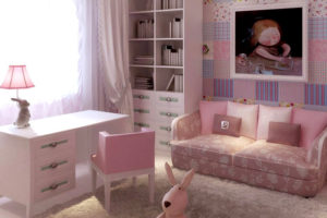 Corner sofa and soft design desk suitable for girls' rooms