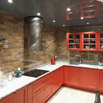 red loft style kitchen