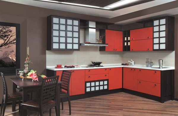 red japanese style kitchen