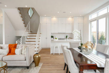 Kitchen in a private house next to the stairs to the second floor (40 photos)
