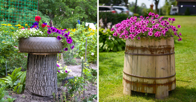Pot de fleurs créatif dans le jardin avec pas grand chose.