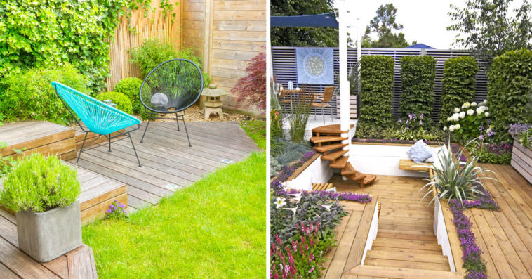 A wooden floor to create an original space in the garden: let yourself be inspired